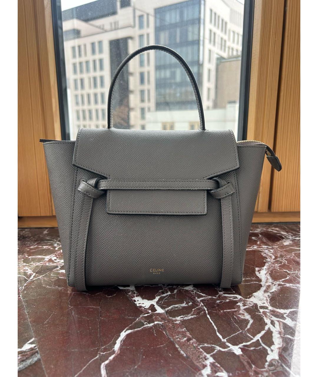 CELINE Серая кожаная сумка с короткими ручками, фото 5