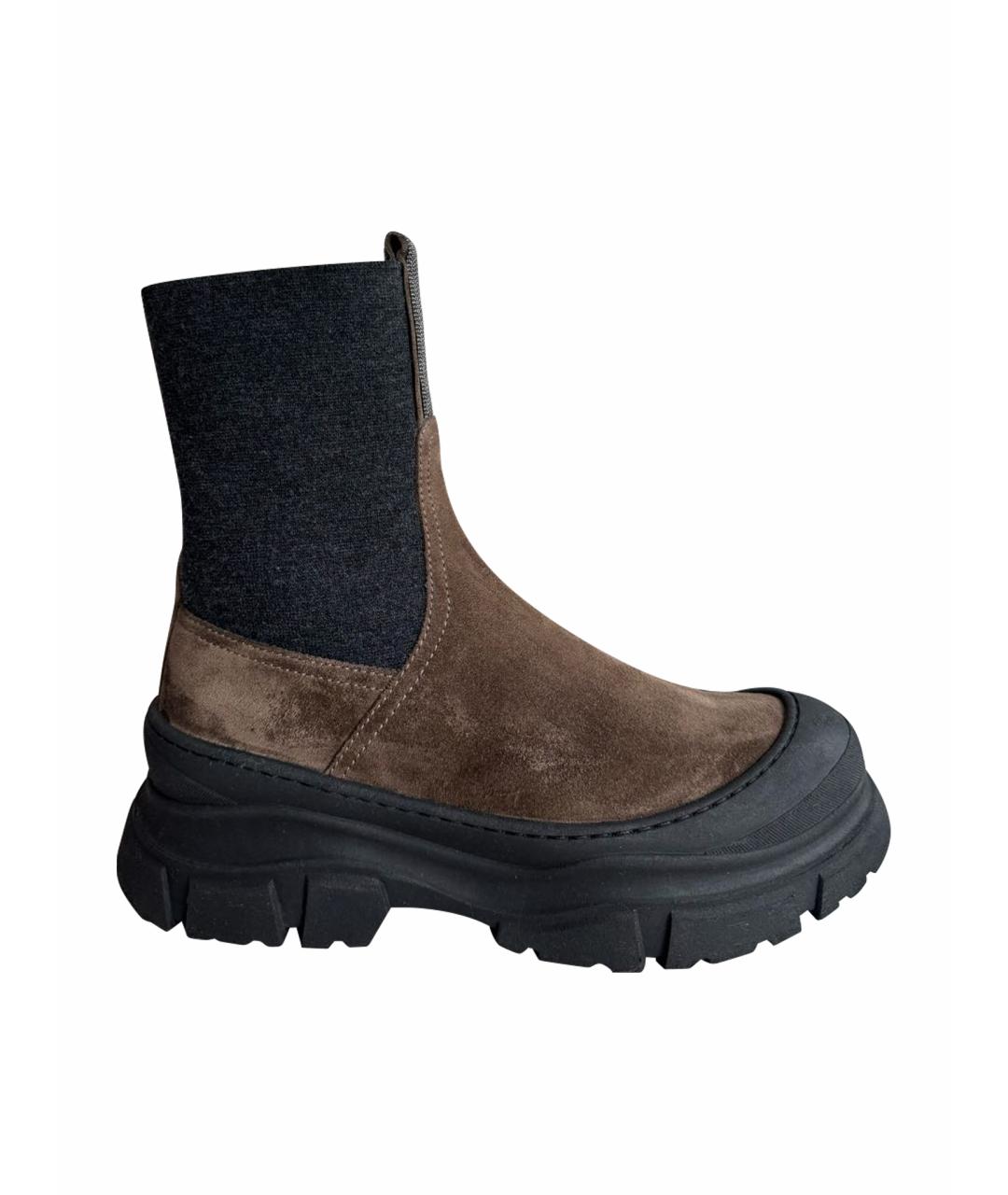 BRUNELLO CUCINELLI Коричневые замшевые полусапоги, фото 1