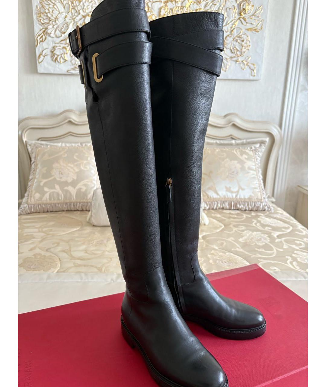 RED VALENTINO Черные кожаные ботфорты, фото 2
