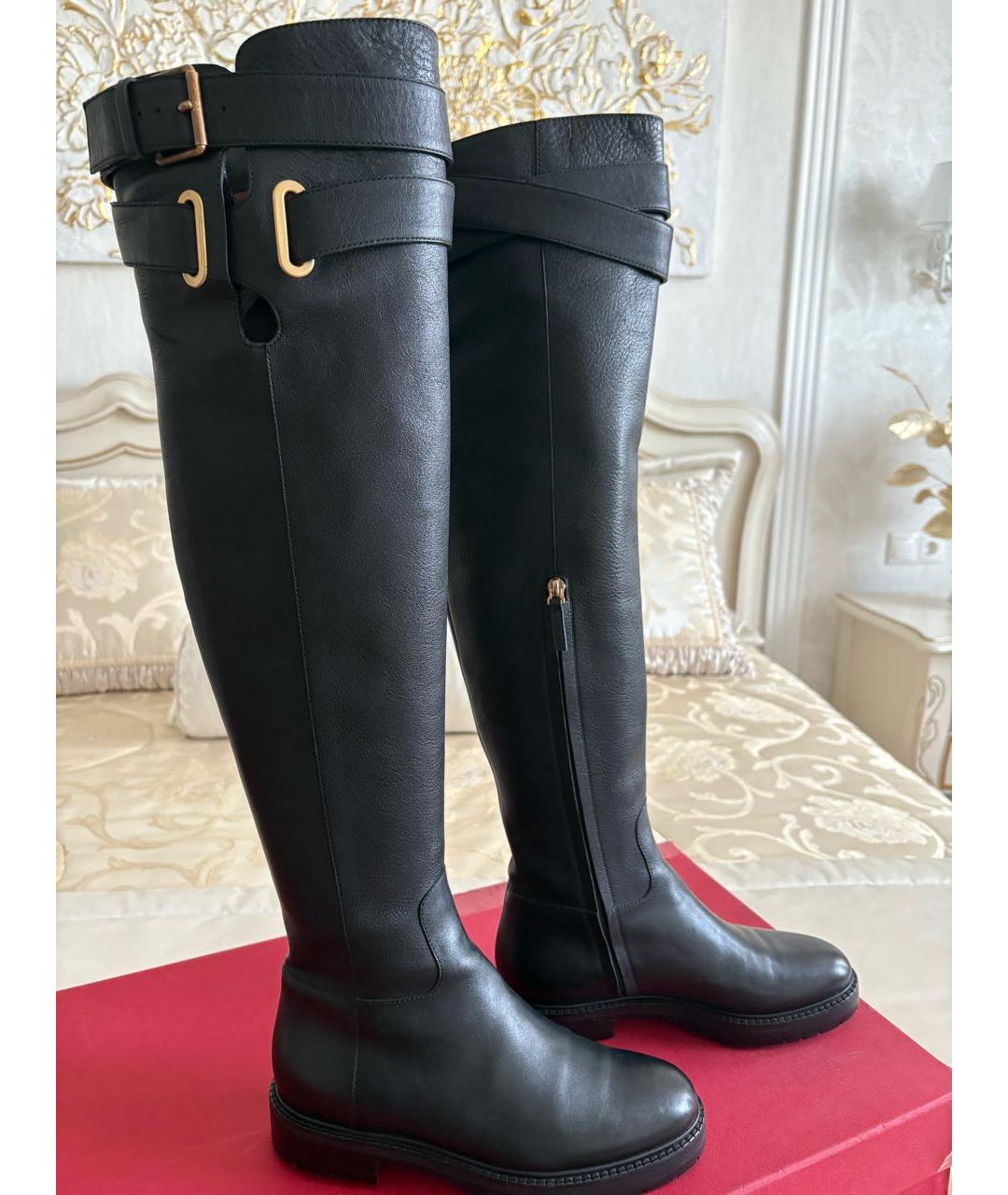 RED VALENTINO Черные кожаные ботфорты, фото 9