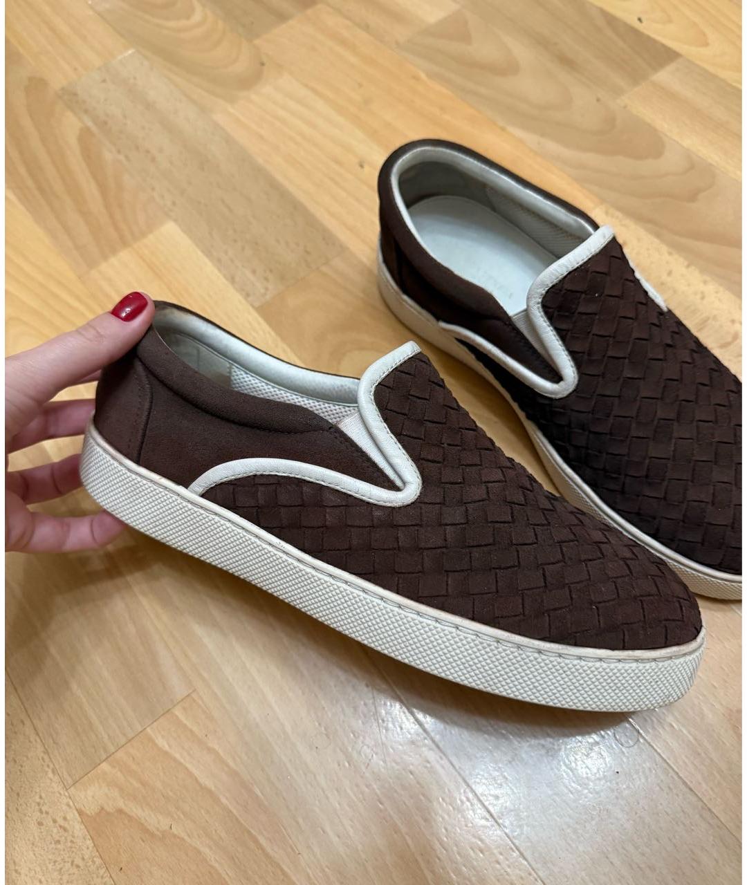 BOTTEGA VENETA Коричневые замшевые слипоны, фото 5