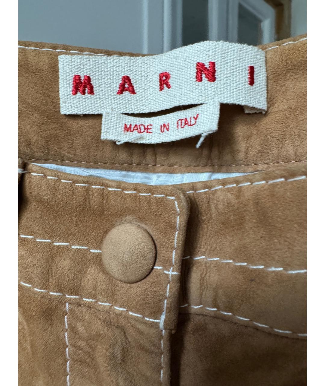 MARNI Коричневые кожаные брюки широкие, фото 8