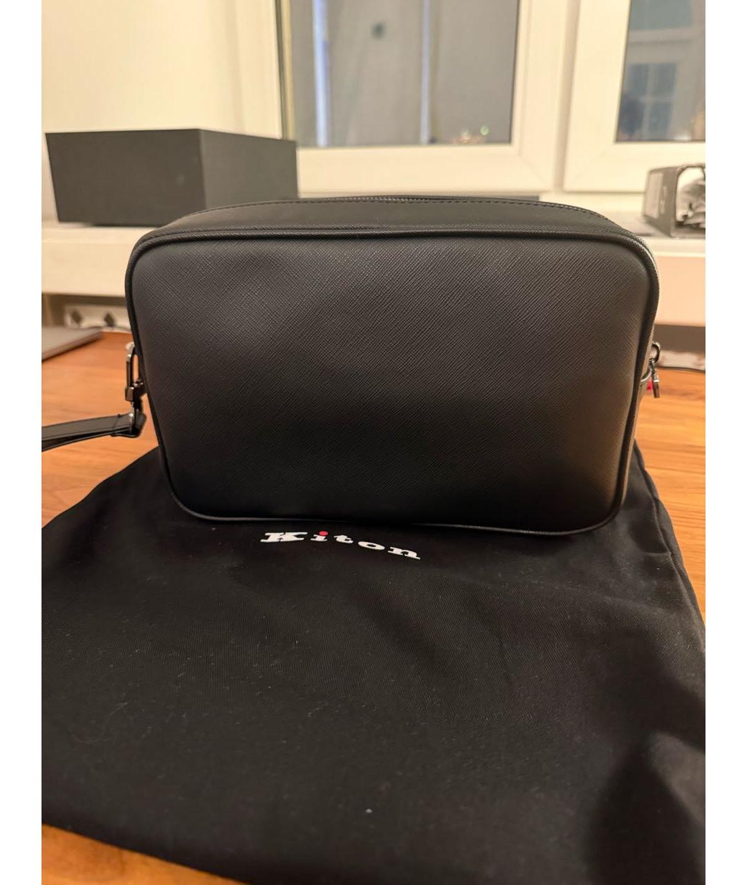 KITON Черная кожаная барсетка, фото 3