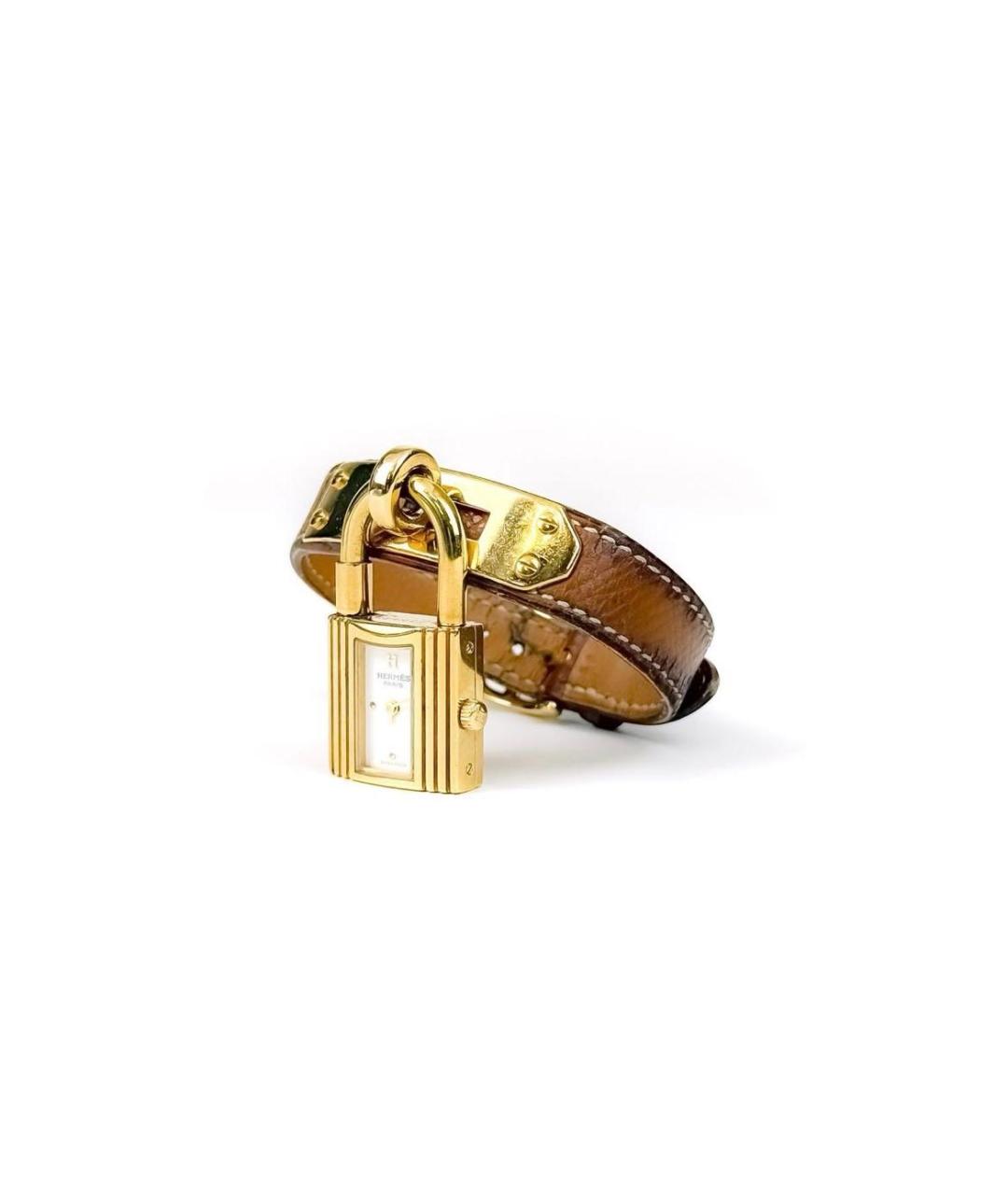 HERMES Золотые кожаные часы, фото 5