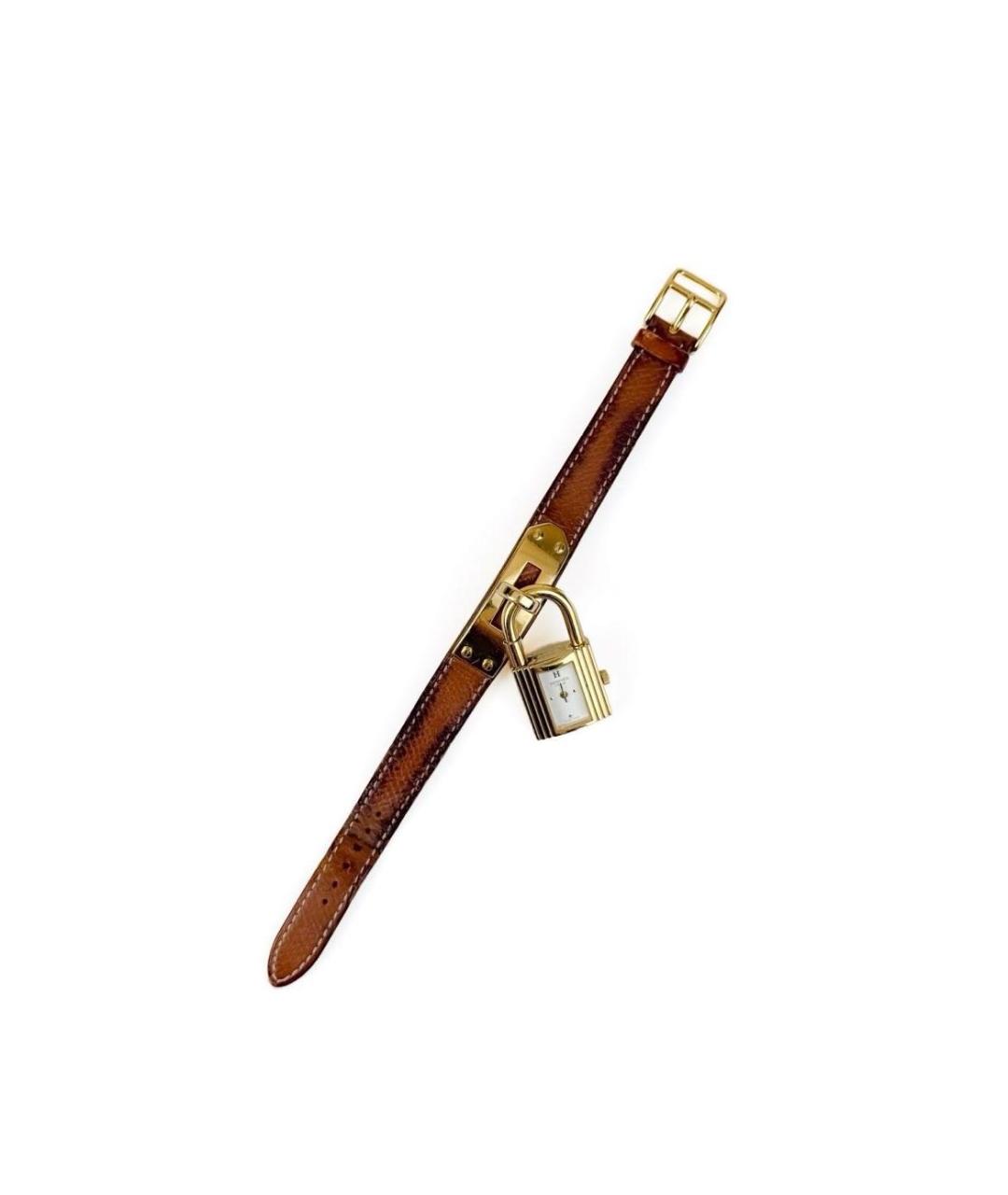 HERMES Золотые кожаные часы, фото 4