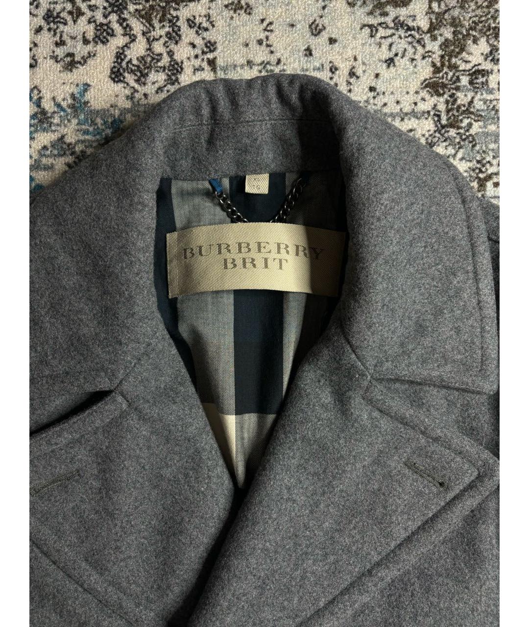 BURBERRY Серое шерстяное пальто, фото 4