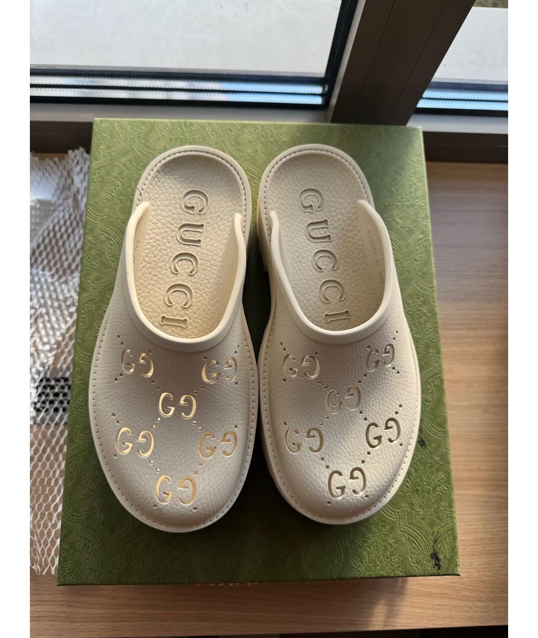 GUCCI Бежевые резиновые сабо, фото 3