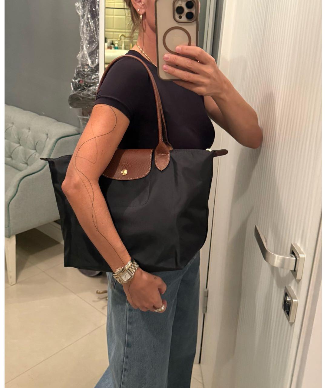 LONGCHAMP Черная тканевая сумка тоут, фото 4