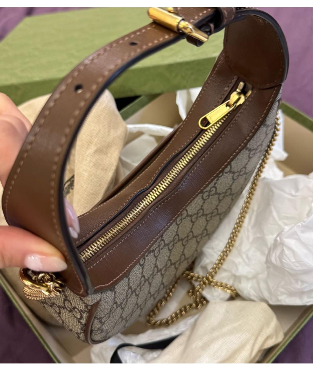 GUCCI Коричневая тканевая сумка через плечо, фото 6