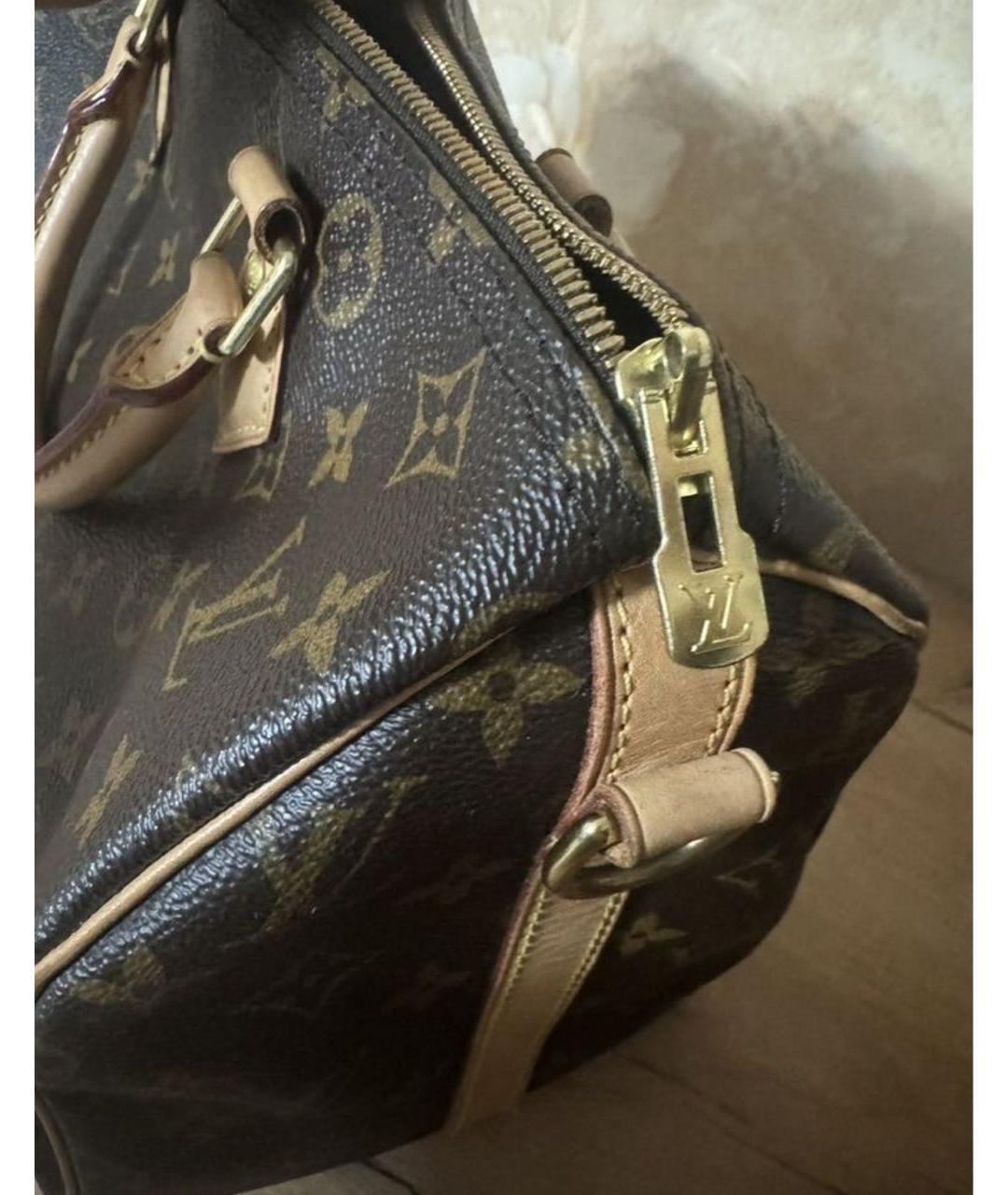 LOUIS VUITTON Коричневая кожаная сумка с короткими ручками, фото 5