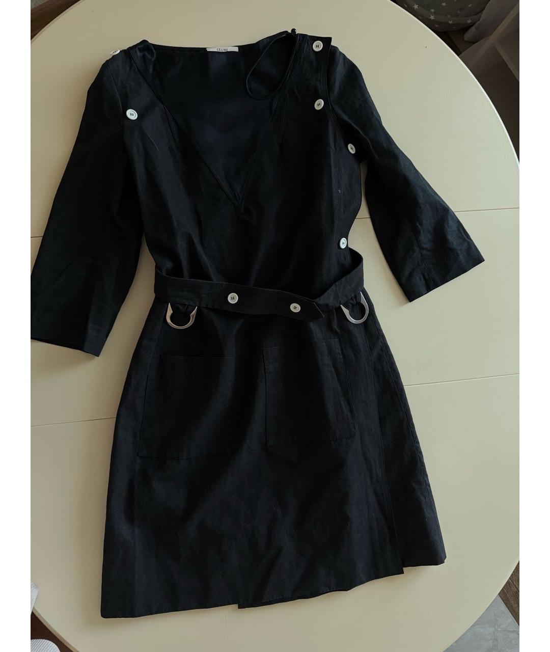 CELINE Черное льняное повседневное платье, фото 7