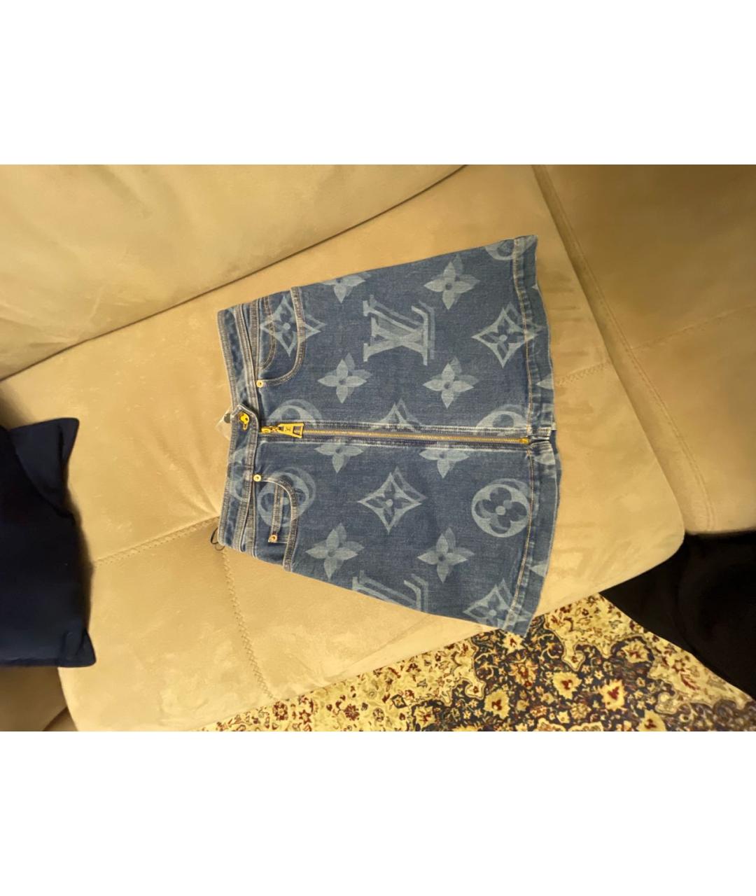 LOUIS VUITTON Синяя деним юбка мини, фото 6