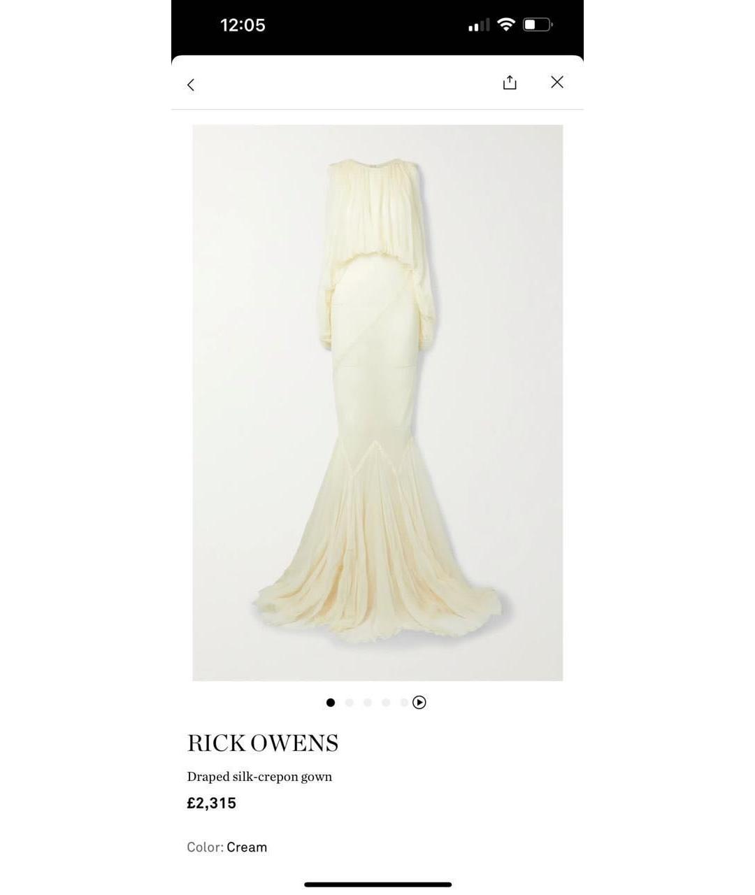 RICK OWENS Белое шелковое вечернее платье, фото 7