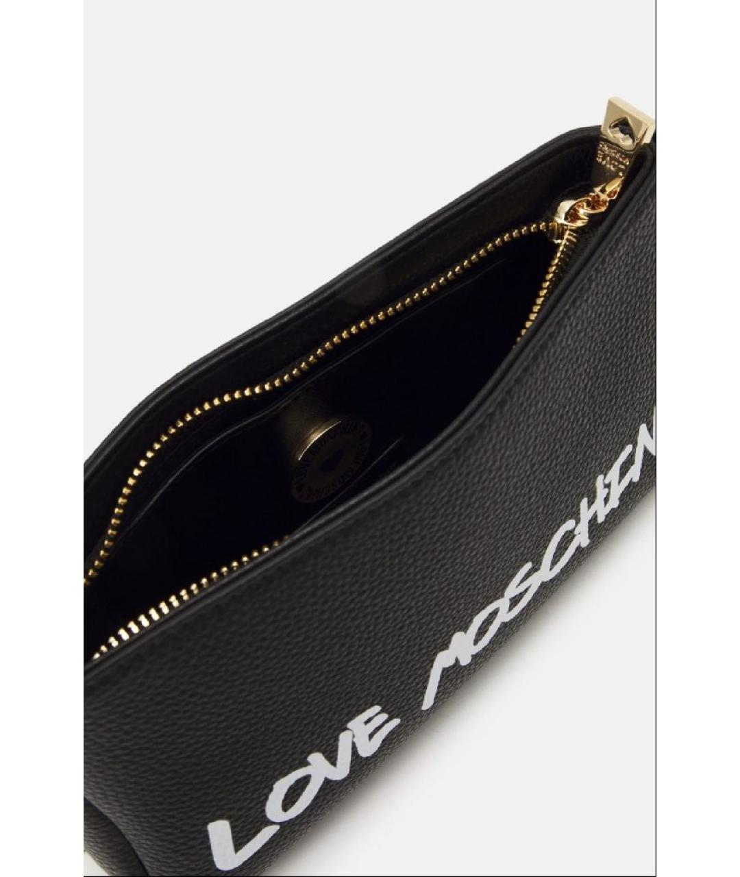 LOVE MOSCHINO Черная кожаная сумка через плечо, фото 3