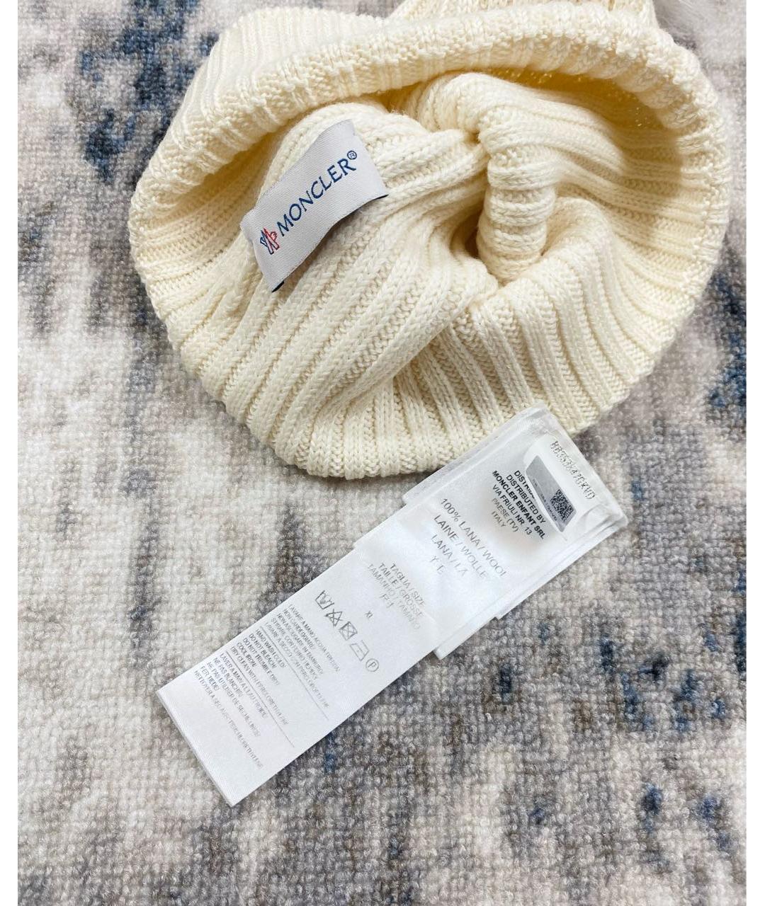 MONCLER Белая шерстяная шапка, фото 3