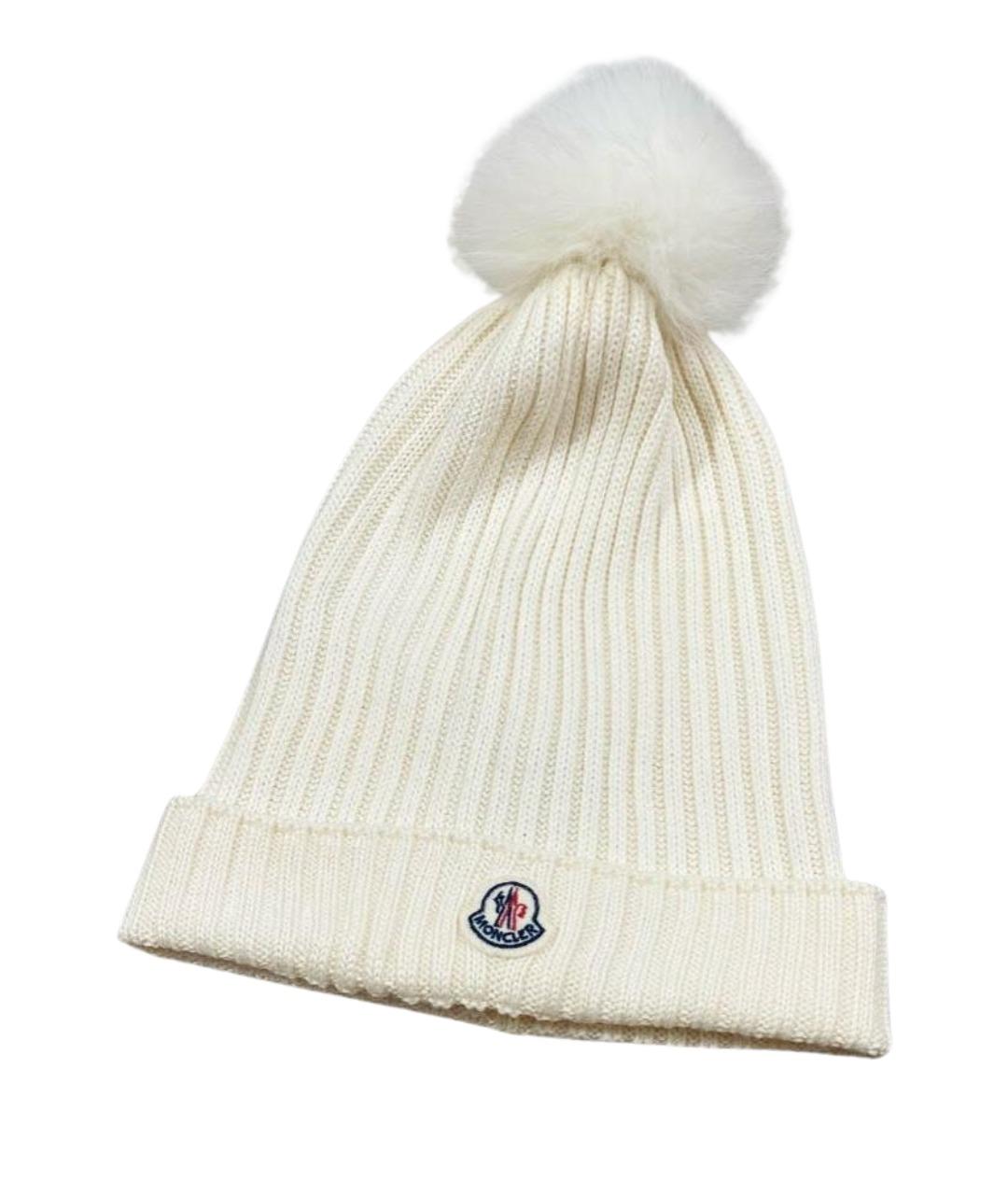 MONCLER Белая шерстяная шапка, фото 1