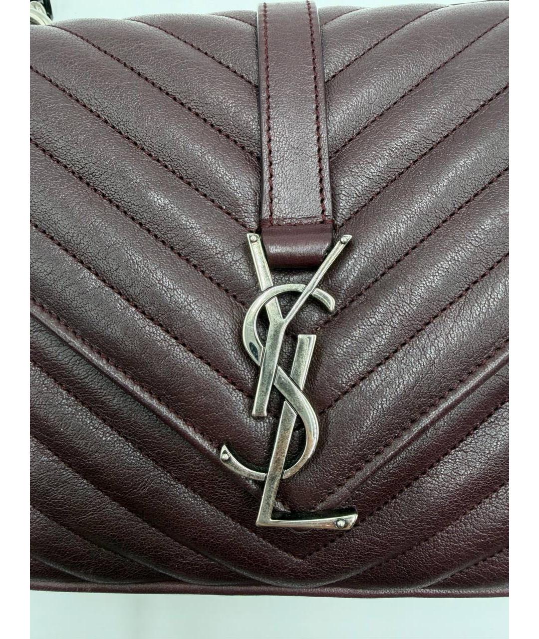 SAINT LAURENT Бордовая кожаная сумка через плечо, фото 6