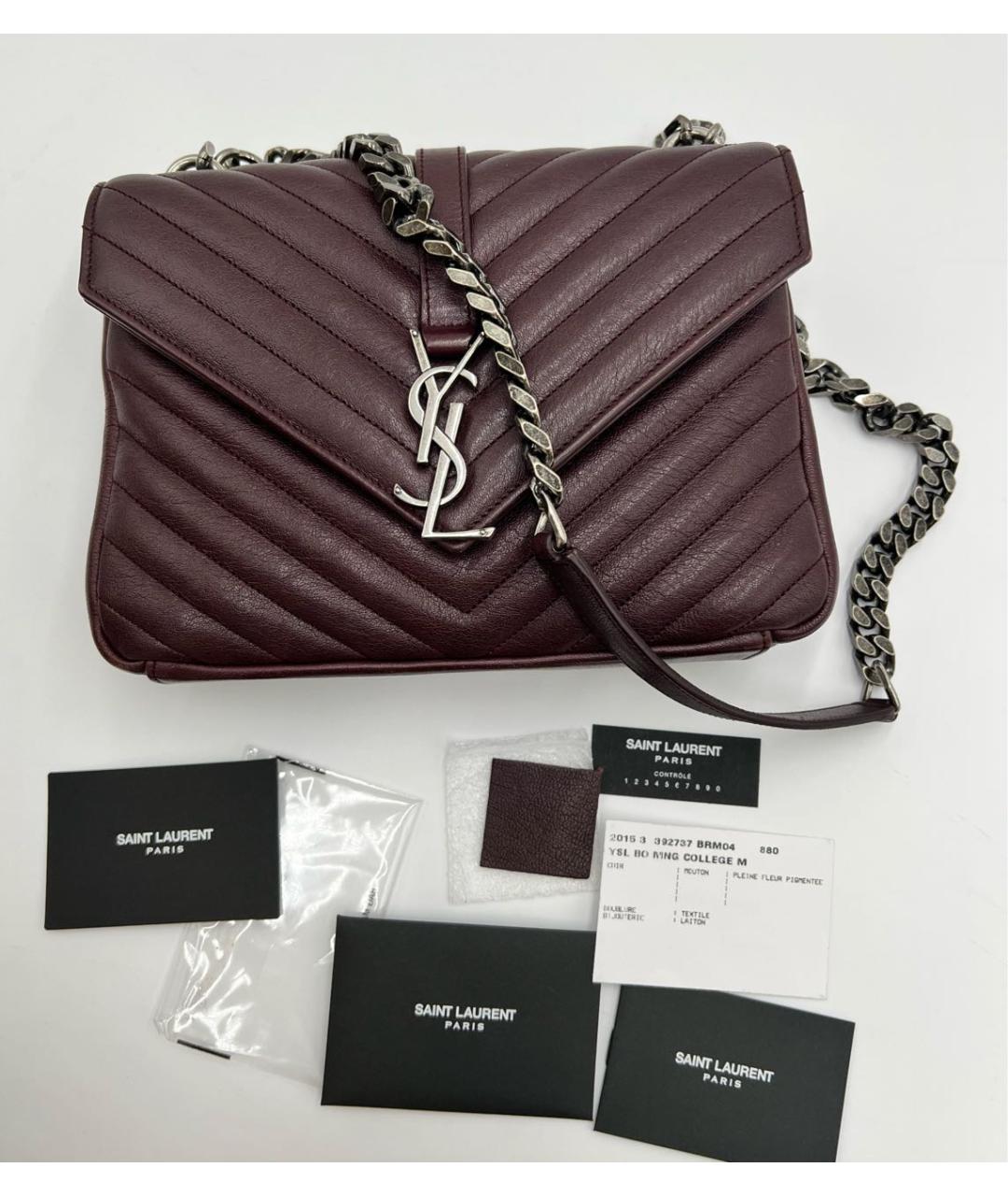 SAINT LAURENT Бордовая кожаная сумка через плечо, фото 2
