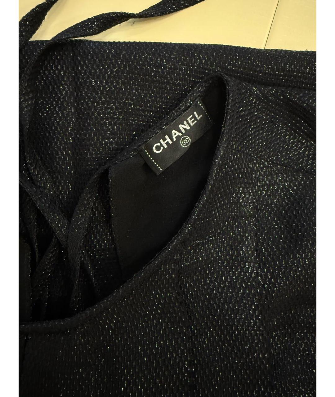 CHANEL Темно-синяя твидовая блузы, фото 3