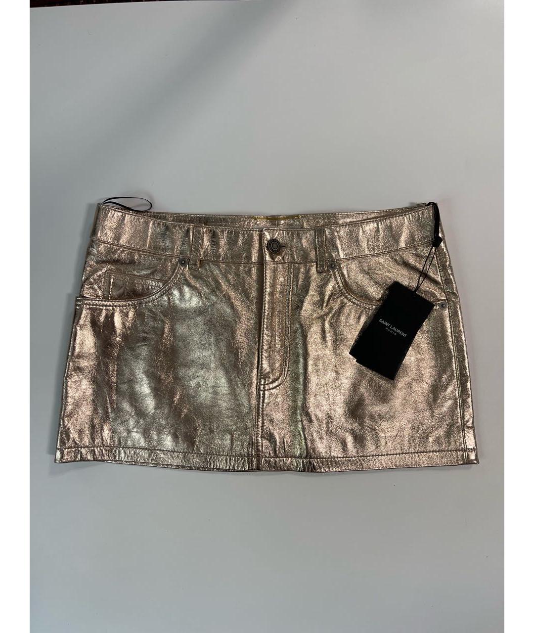 SAINT LAURENT Розовая кожаная юбка мини, фото 5