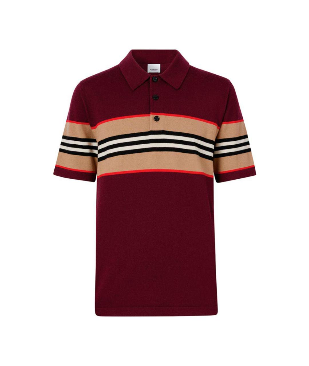 BURBERRY Бордовое хлопко-шерстяное поло с коротким рукавом, фото 1