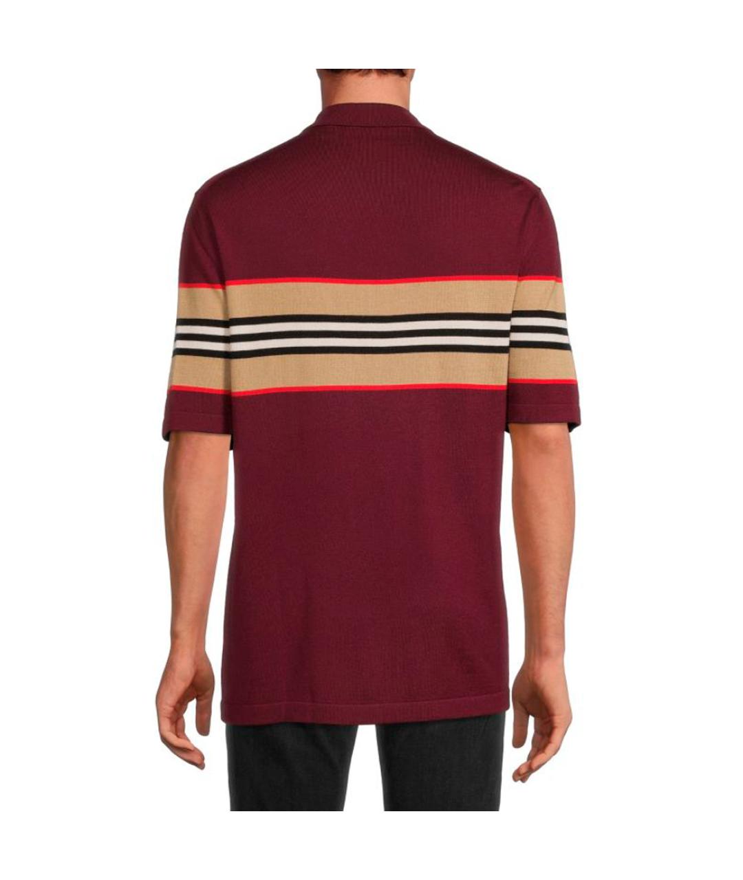 BURBERRY Бордовое хлопко-шерстяное поло с коротким рукавом, фото 3