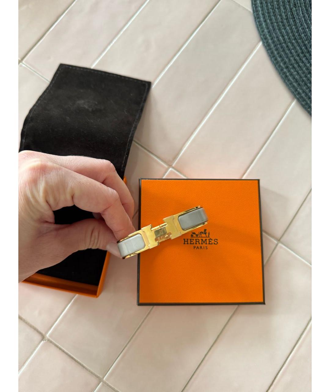 HERMES Бежевый металлический браслет, фото 9