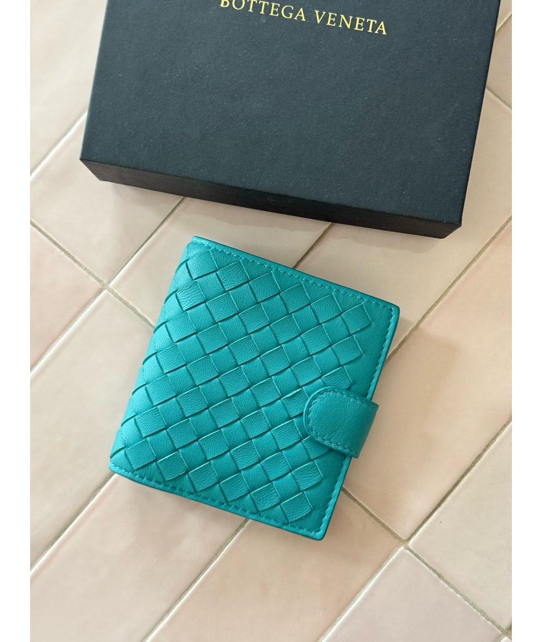 BOTTEGA VENETA Бирюзовый кожаный кошелек, фото 2