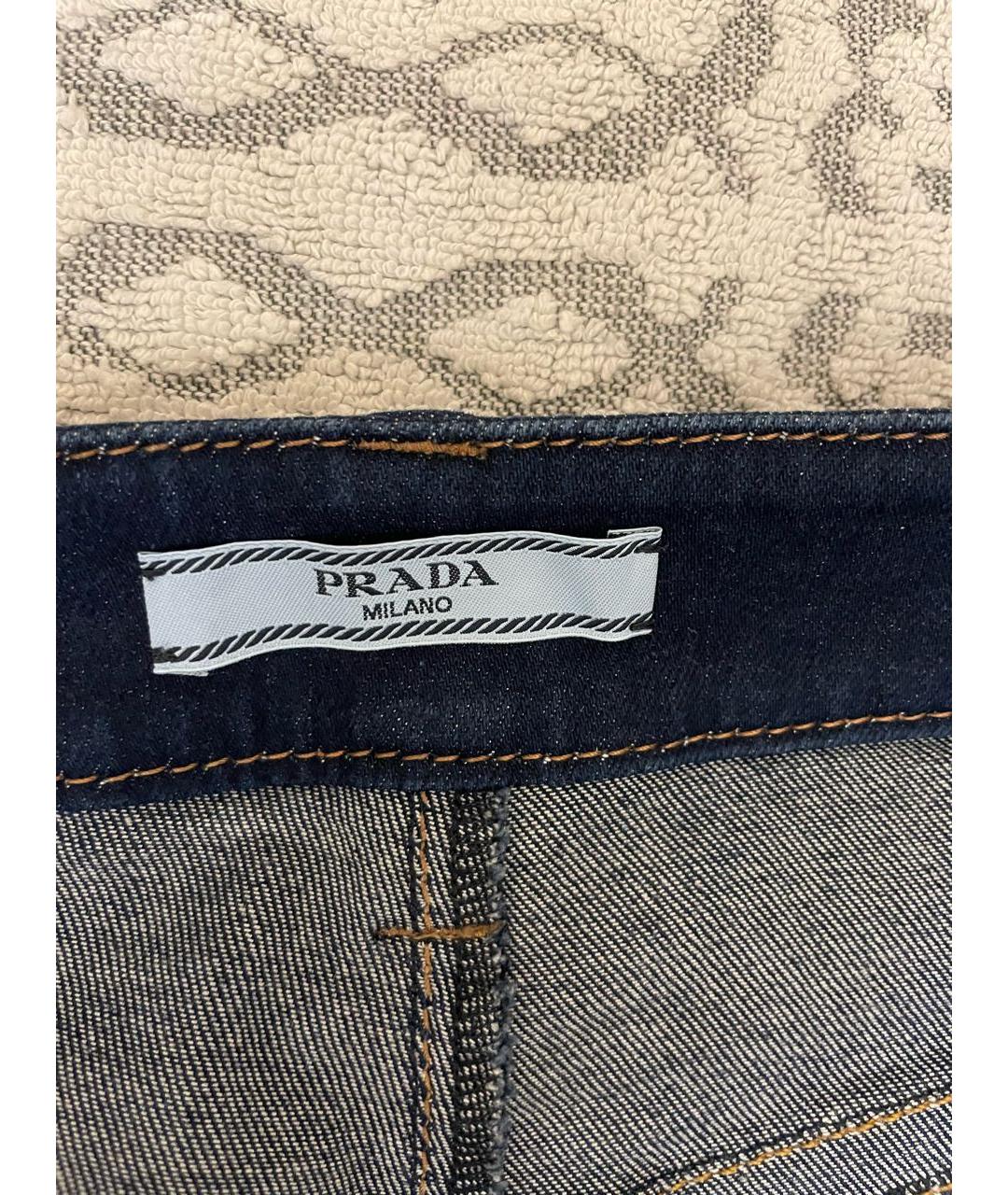 PRADA Темно-синие хлопко-эластановые прямые джинсы, фото 3