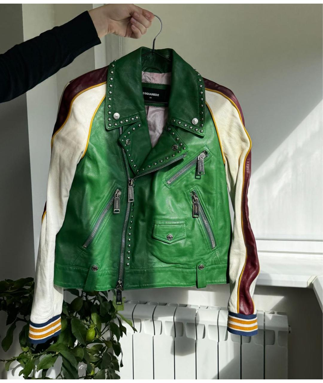 DSQUARED2 Зеленая кожаная куртка, фото 9