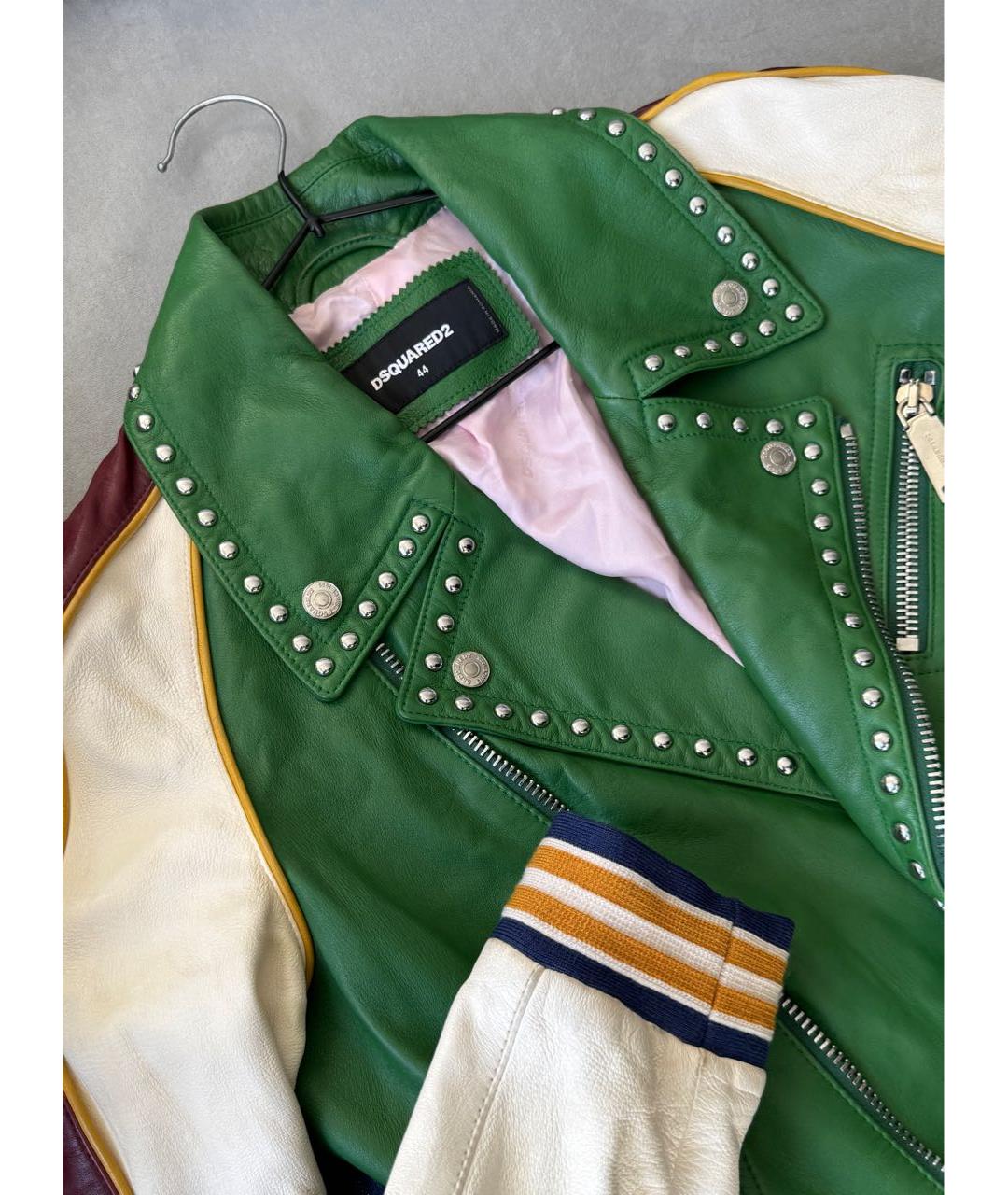 DSQUARED2 Зеленая кожаная куртка, фото 4