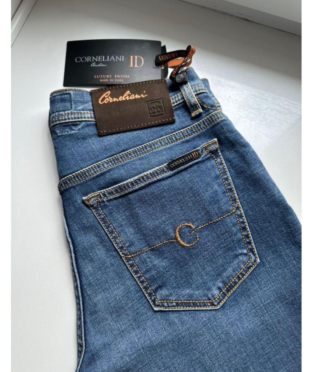 CORNELIANI Синие хлопко-эластановые прямые джинсы, фото 2