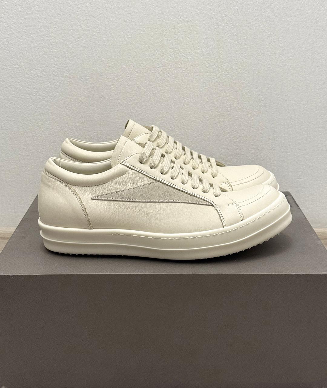 RICK OWENS Белые кожаные низкие кроссовки / кеды, фото 4