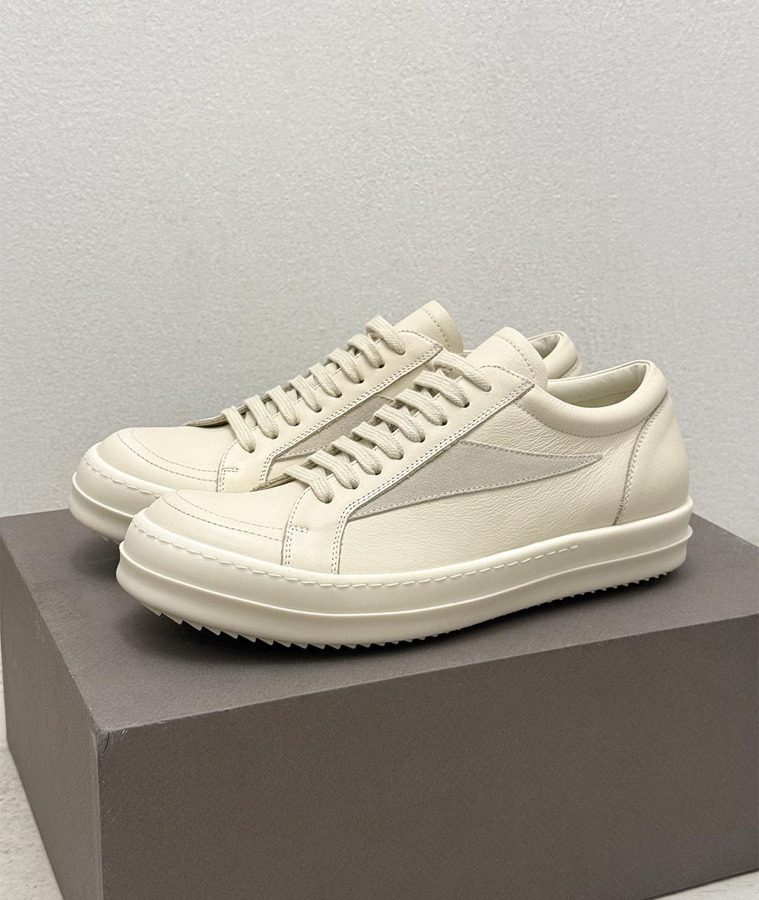 RICK OWENS Белые кожаные низкие кроссовки / кеды, фото 2