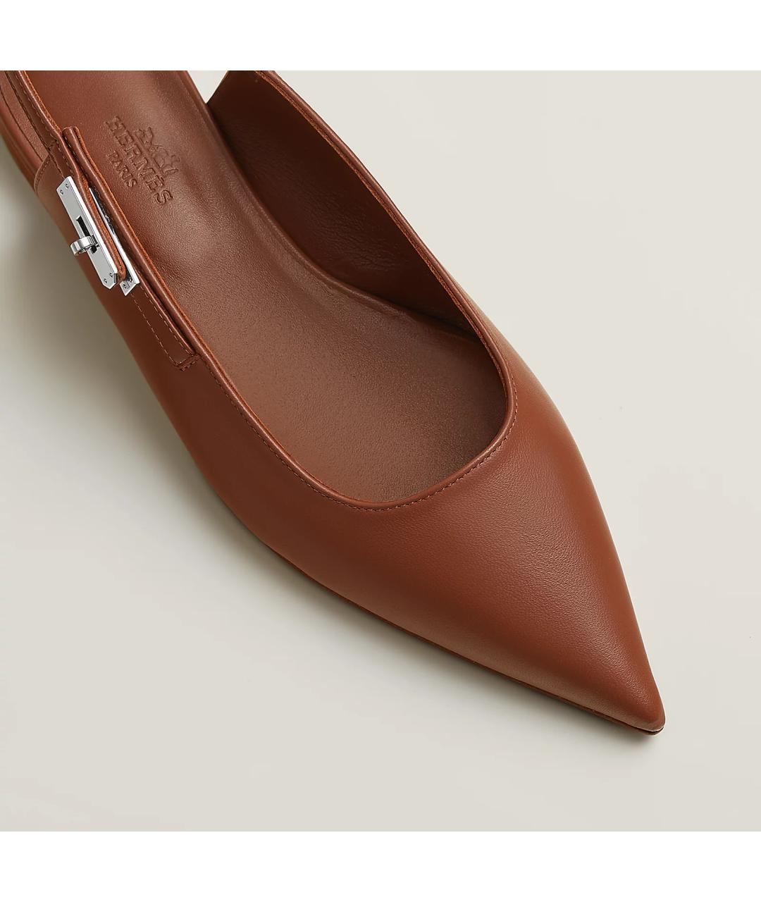 HERMES Золотые кожаные босоножки, фото 4