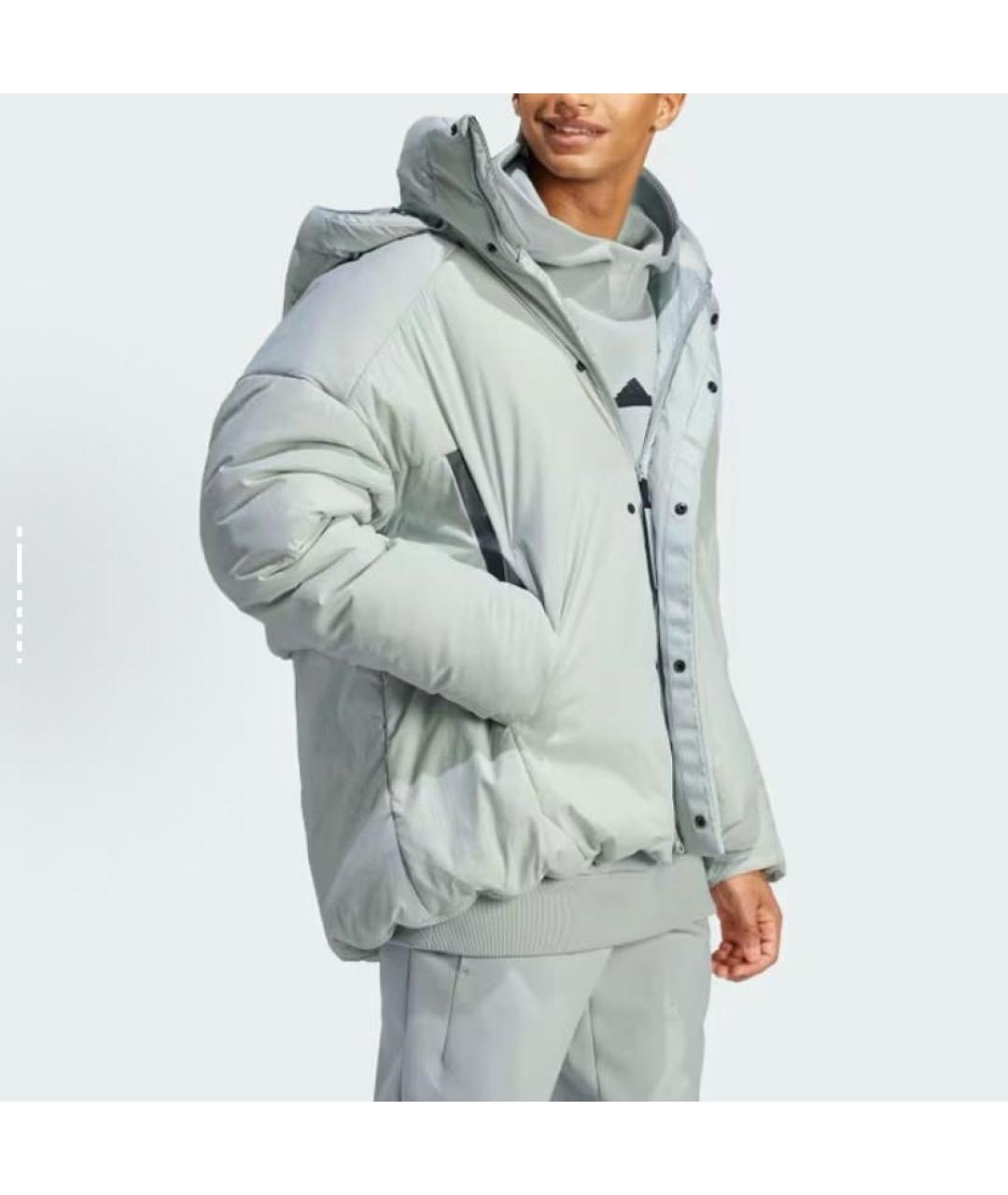 ADIDAS Серый полиамидовый пуховик, фото 4