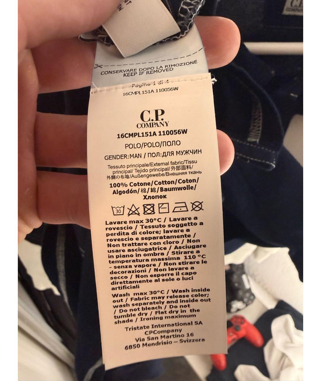 CP COMPANY Темно-синее хлопковое поло с коротким рукавом, фото 5