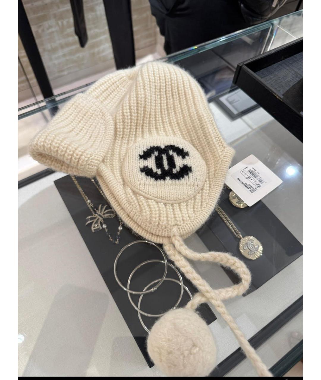 CHANEL Белая шерстяная шапка, фото 5