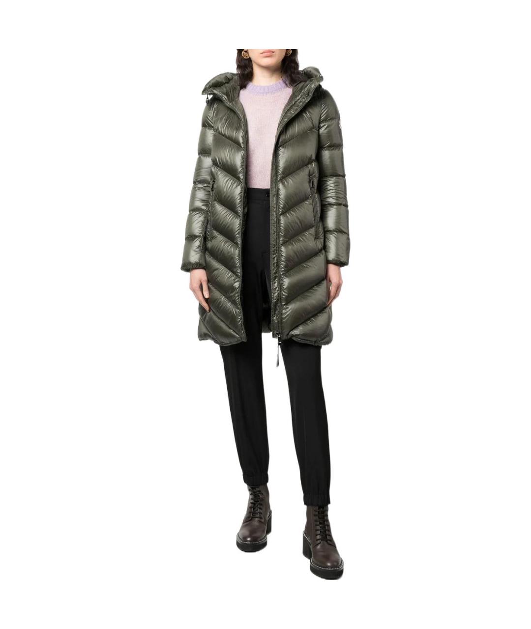 MONCLER Зеленый полиамидовый пуховик, фото 2