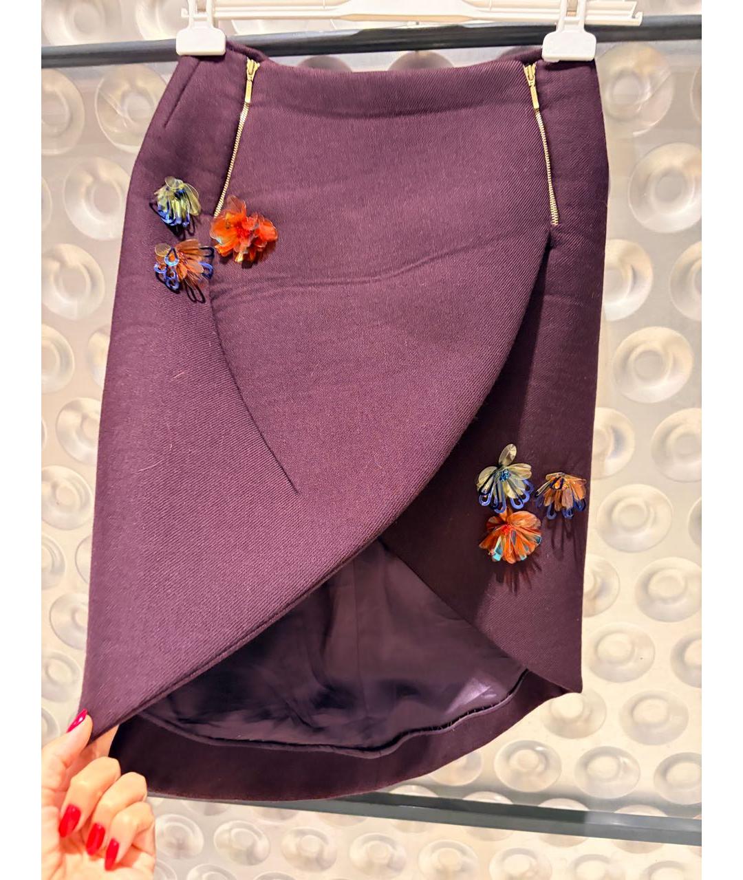 DELPOZO Фиолетовая шерстяная юбка миди, фото 4