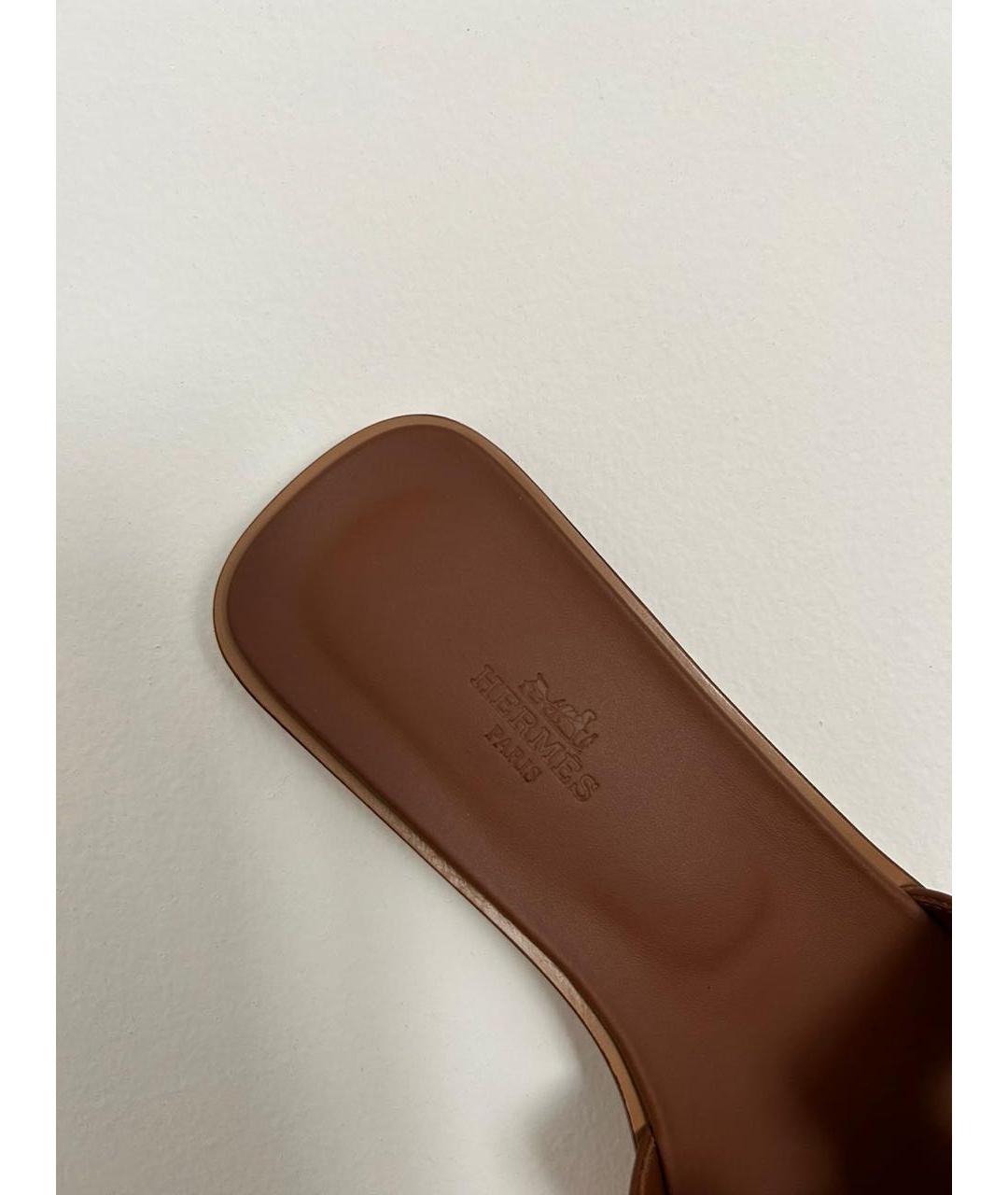 HERMES Коричневые кожаные сандалии, фото 5