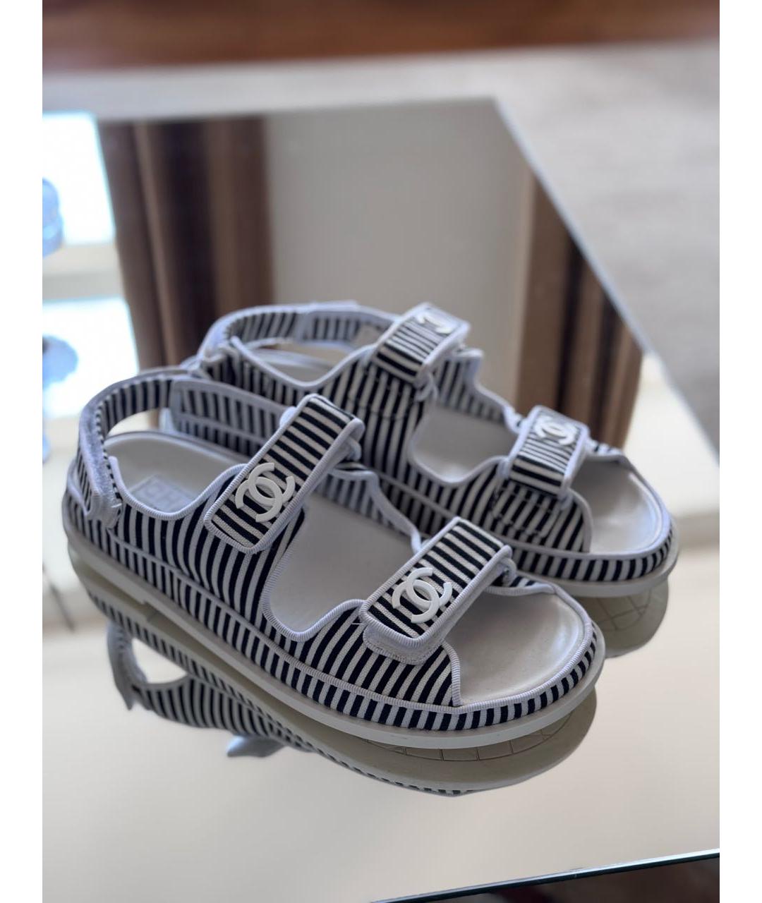 CHANEL Белые текстильные босоножки, фото 5