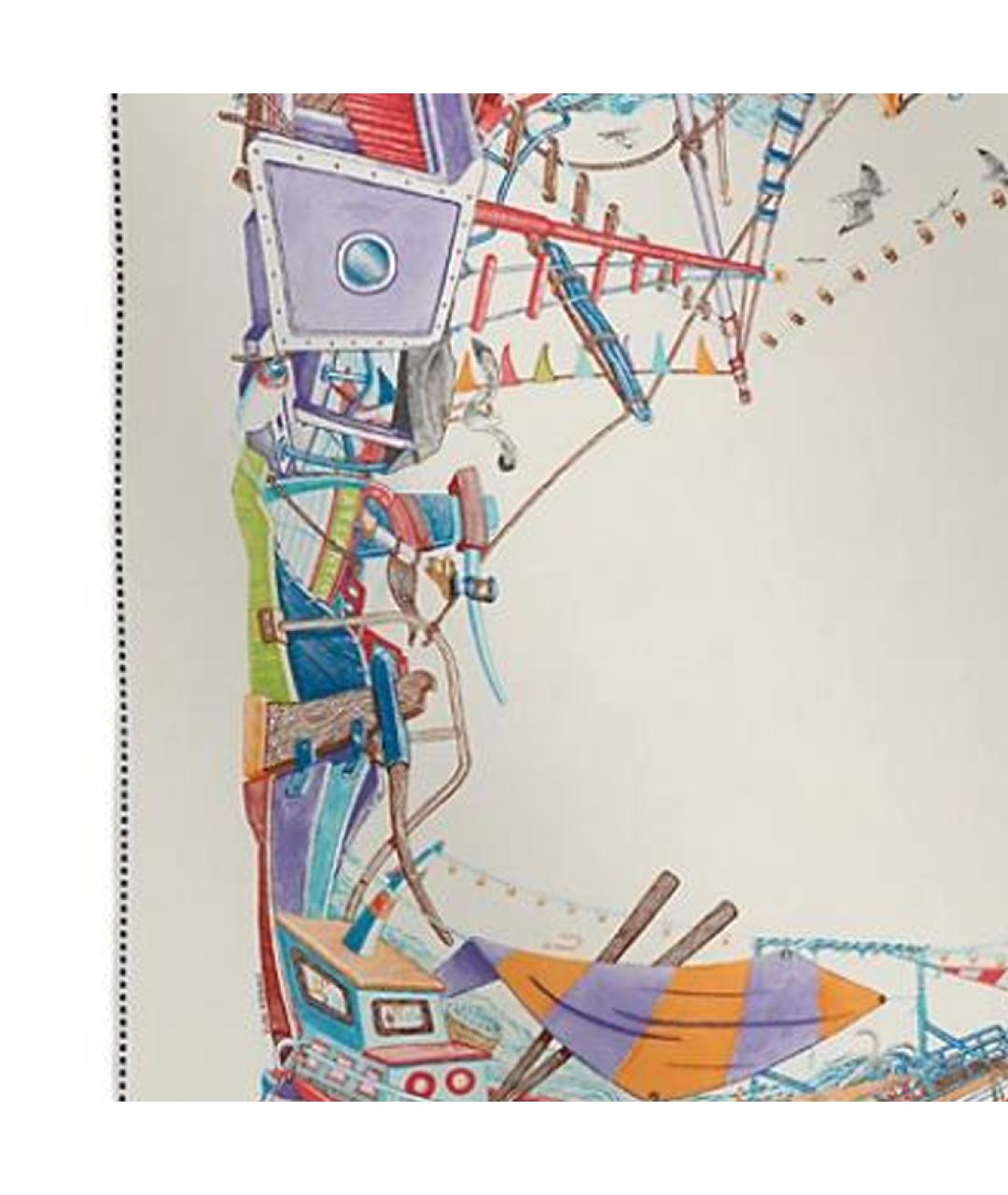 HERMES Белый шелковый платок, фото 2