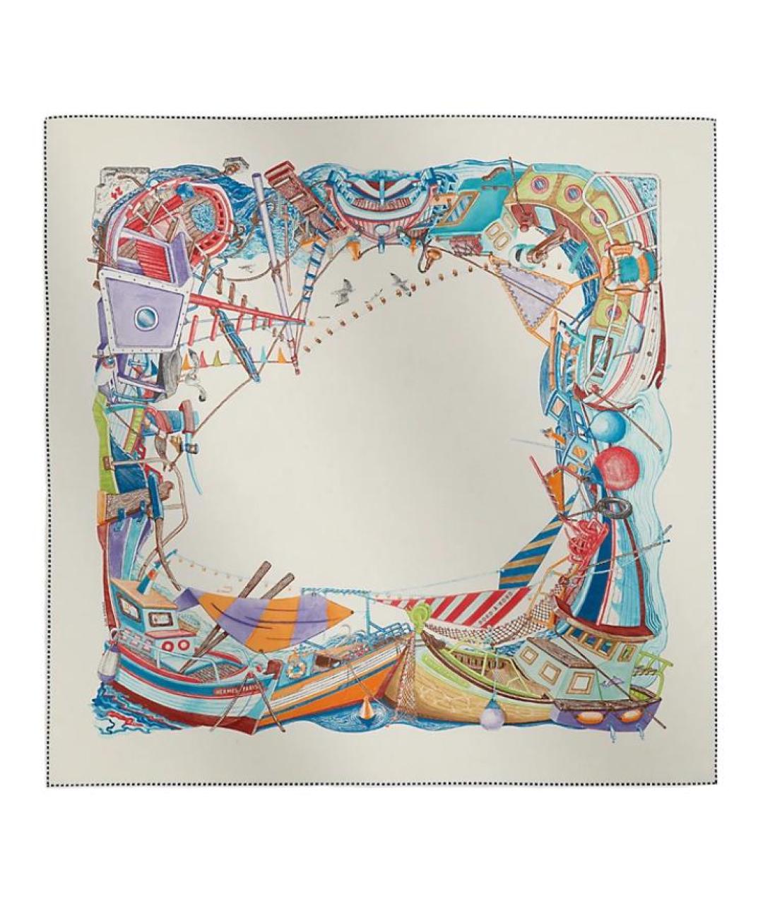 HERMES Белый шелковый платок, фото 1