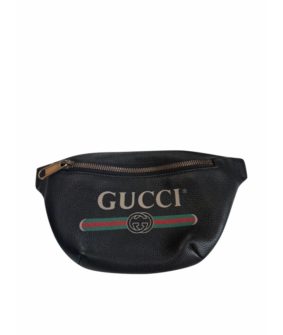 GUCCI Черная кожаная поясная сумка, фото 1