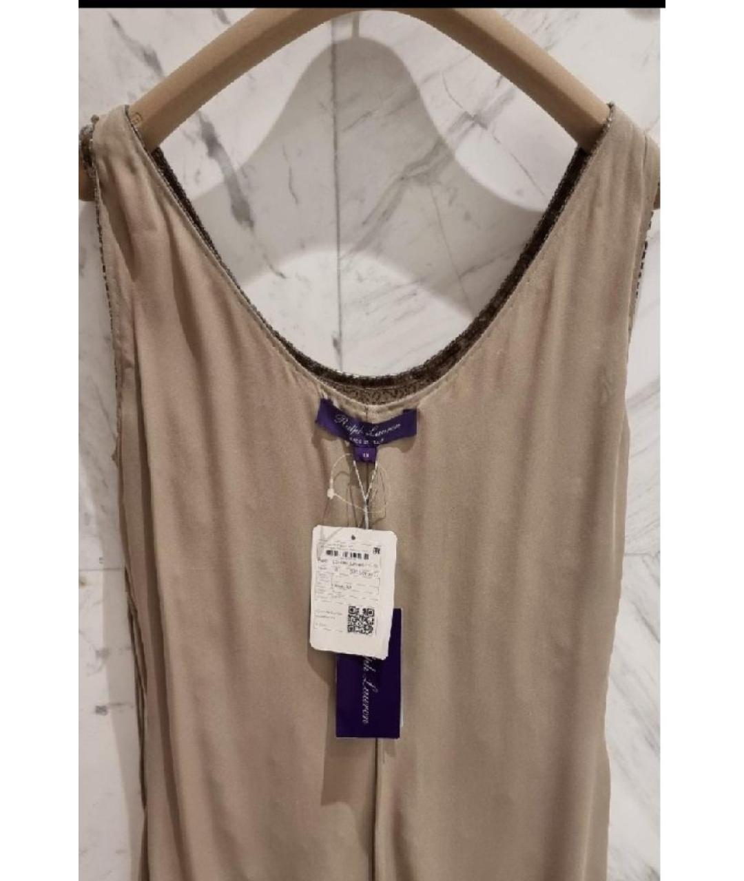 RALPH LAUREN PURPLE LABEL Бежевое шелковое коктейльное платье, фото 3