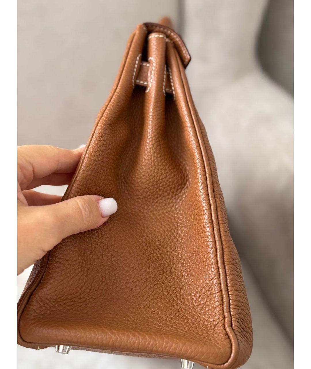 HERMES Коричневая кожаная сумка с короткими ручками, фото 6