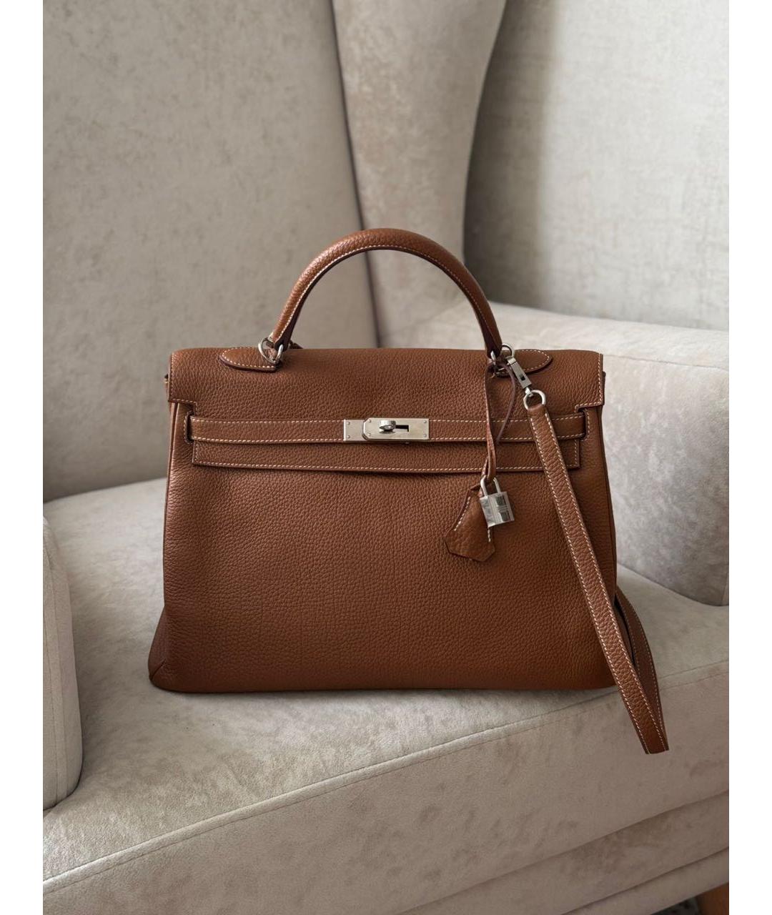 HERMES Коричневая кожаная сумка с короткими ручками, фото 9