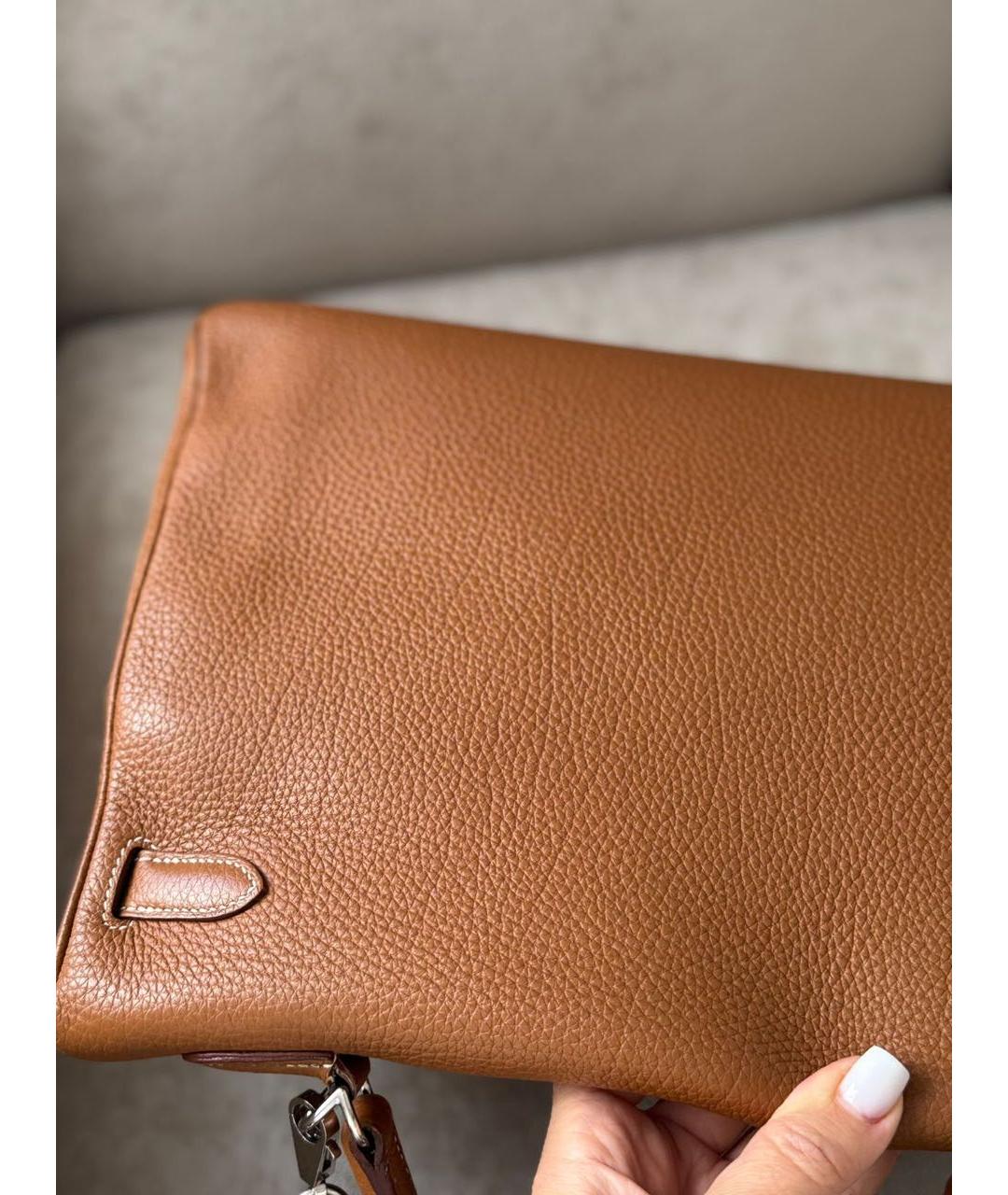HERMES Коричневая кожаная сумка с короткими ручками, фото 5