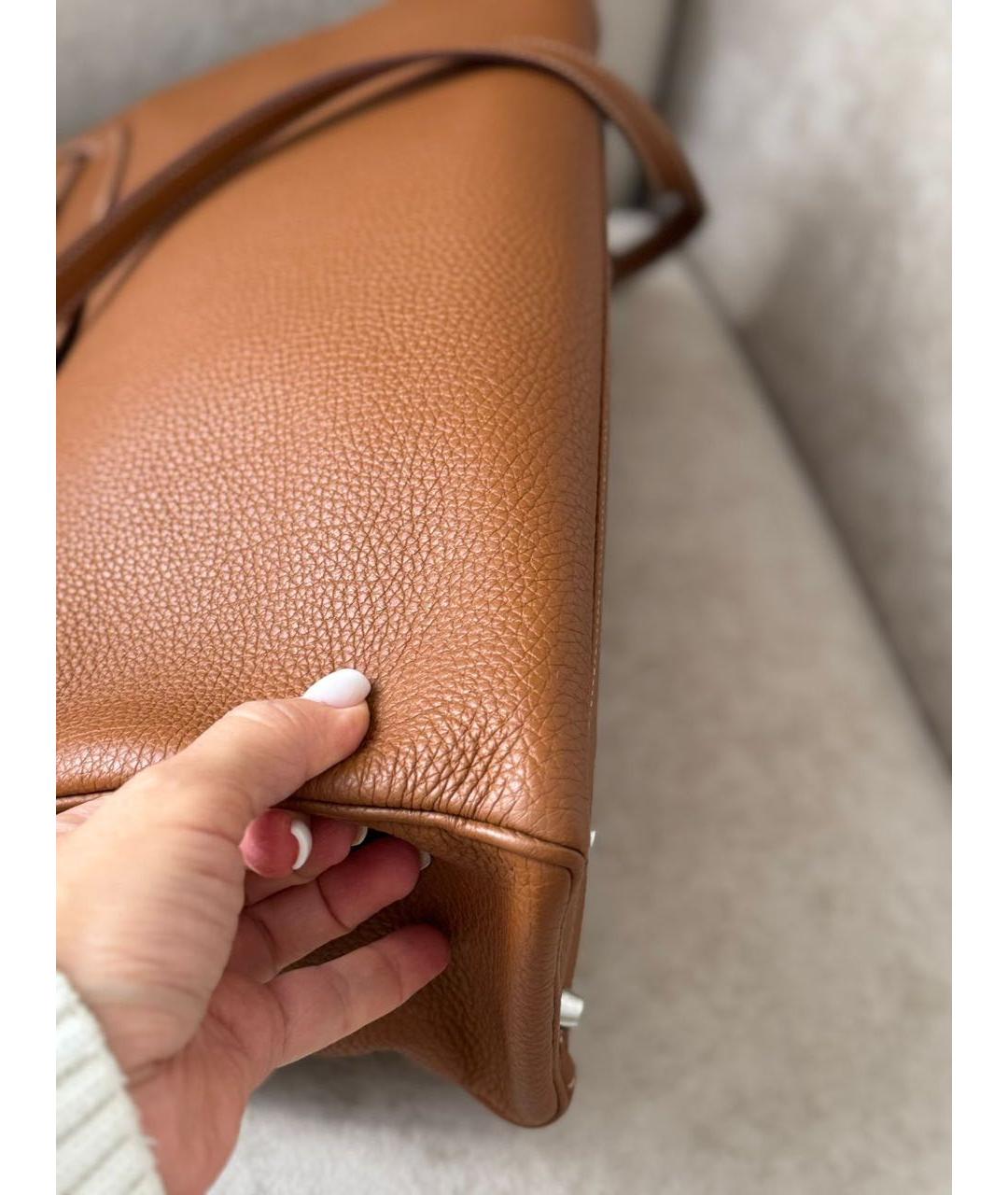 HERMES Коричневая кожаная сумка с короткими ручками, фото 7
